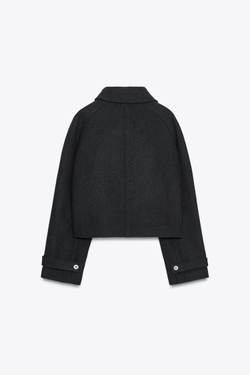 ZARA КОРОТКИЙ ТРЕНЧ С ШЕРСТЬЮ — ZW COLLECTION, ТЕМНО-СЕРЫЙ