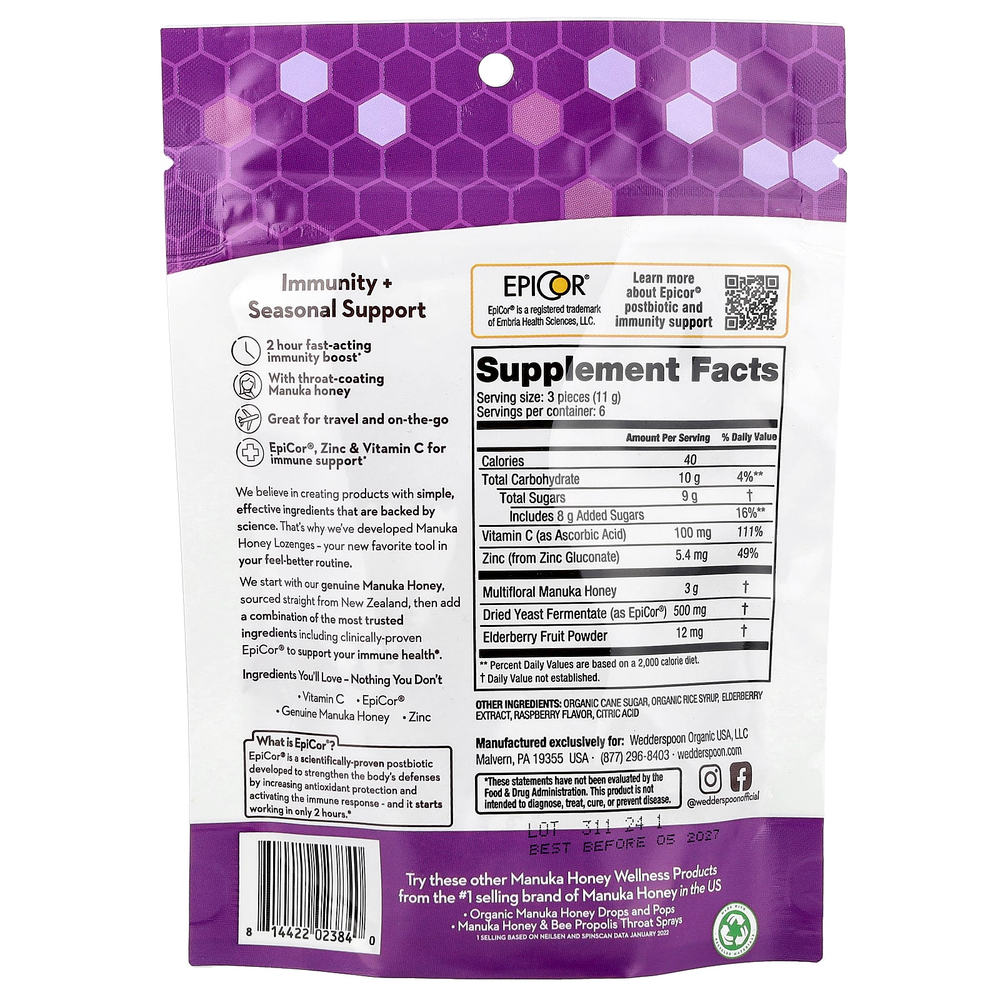 Wedderspoon, леденцы с медом манука, бузина, 74 г (2,6 унции)