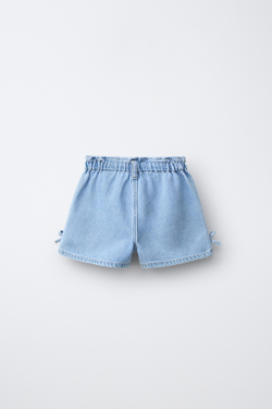 ZARA ДЖИНСОВЫЕ ШОРТЫ С БАНТИКАМИ, ВЫЦВЕТШИЙ СИНИЙ