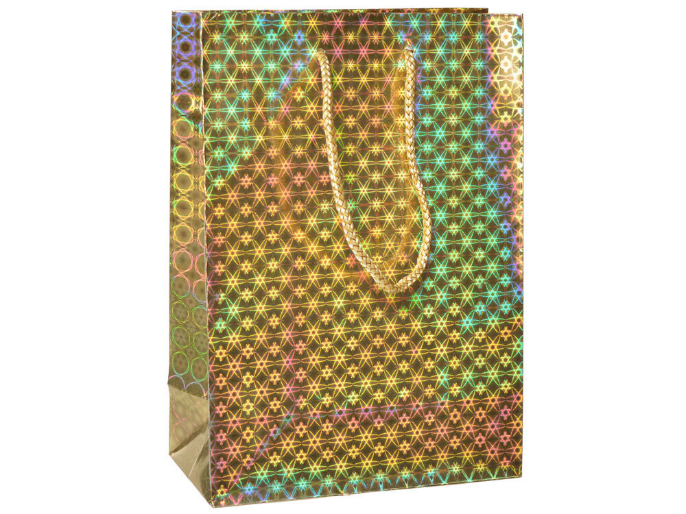 Пакет бумажный 14*20*7см с ручками, голография микс