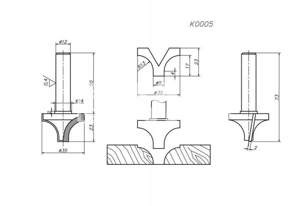 PCD фреза D.35x23x73 S.12