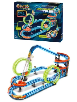 Светящийся гоночный трек для машинок перевертышей (2 неон петли, 2 машинки) 116 деталей