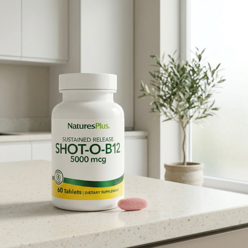 NaturesPlus, Shot-O-B12®, длительное высвобождение, 5000 мкг, 60 таблеток