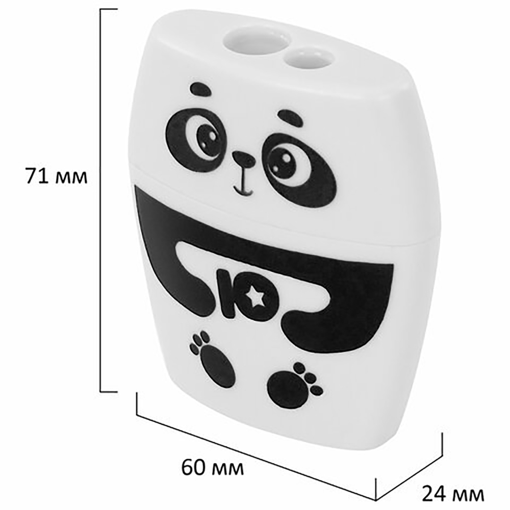 Точилка с контейнером для простых и утолщенных карандашей ЮНЛАНДИЯ "ПАНДА", 2 отверстия