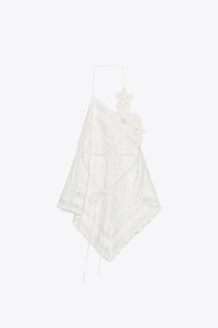 ZARA АСИММЕТРИЧНЫЙ ТОП С ЦВЕТОМ ZW COLLECTION, БЕЛЫЙ