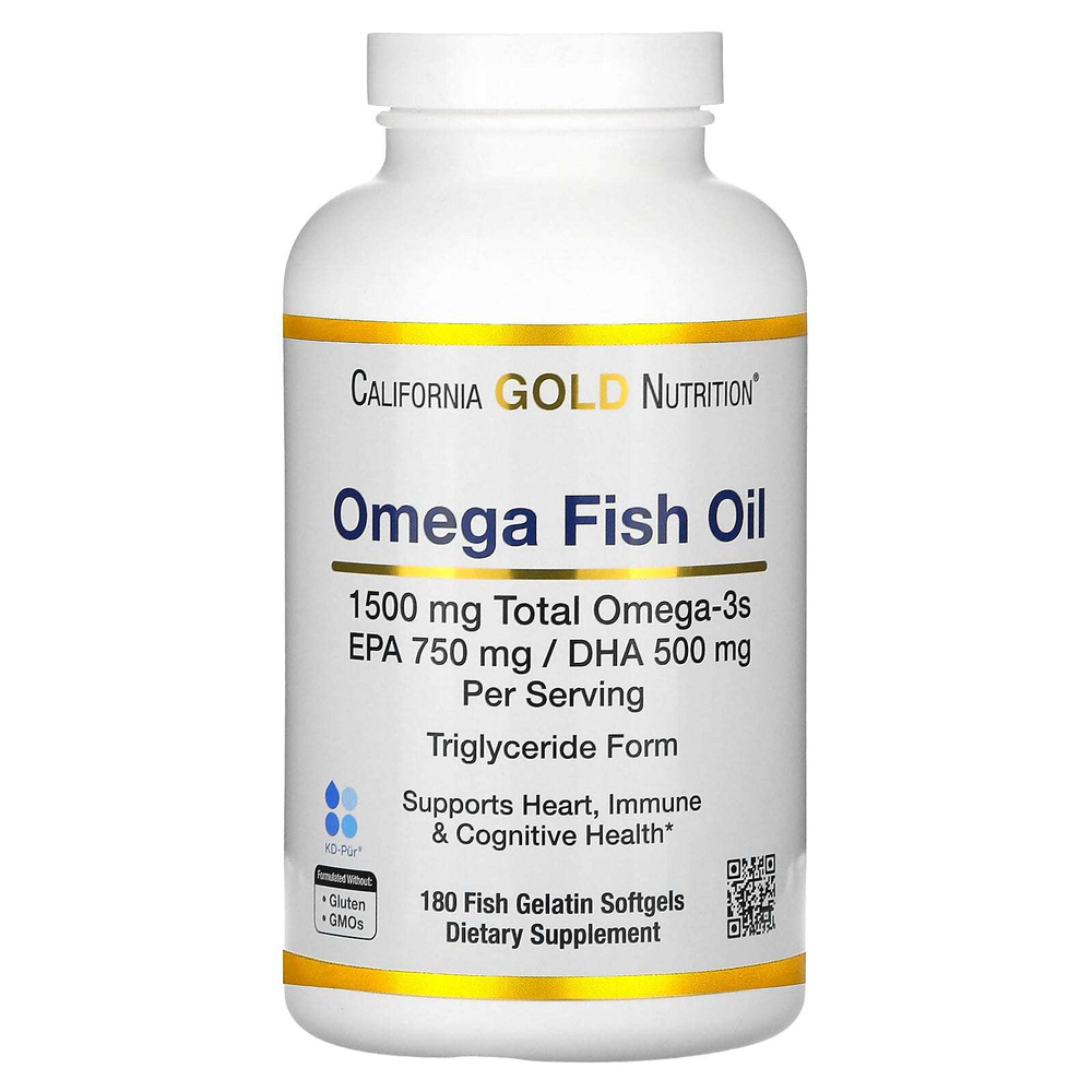 California Gold Nutrition, норвежский рыбий жир с омега 3, с ЭПК и ДГК, натуральный лимонный вкус, 180 капсул