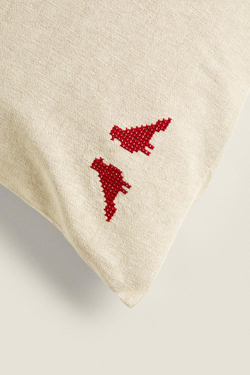 ZARA HOME ЧЕХОЛ ДЛЯ ДЕКОРАТИВНОЙ ПОДУШКИ С ВЫШИВКОЙ «ПТИЦЫ», СВЕТЛО-БЕЖЕВЫЙ