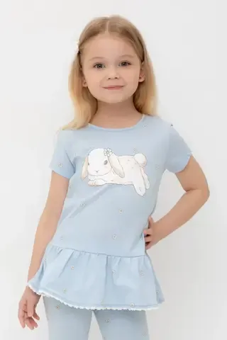 туника  для девочки  КР 302746-1/голубой,любимые ромашки к563