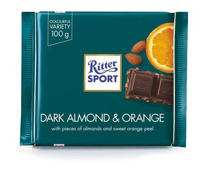 Ritter Sport  темный шоколад , миндаль и апельсин, 100гр