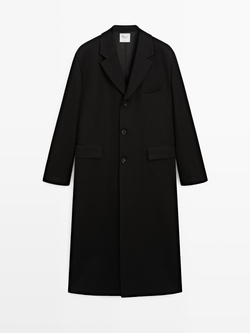Massimo Dutti Длинное пальто из 100% шерсти - Limited Edition, черный