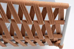 "Диего" диван 2-местный плетеный из роупа, каркас алюминий светло-серый (RAL7035) муар, роуп оранжевый меланж круглый, ткань светло-серая