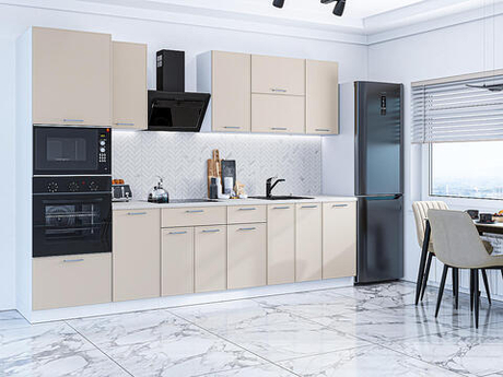 Прямая модульная кухня Квадро-01 Кашемир - Белый 2140*3000*600