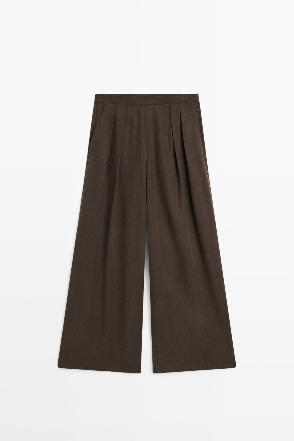 Massimo Dutti Брюки палаццо из струящейся ткани с защипами, коричневый