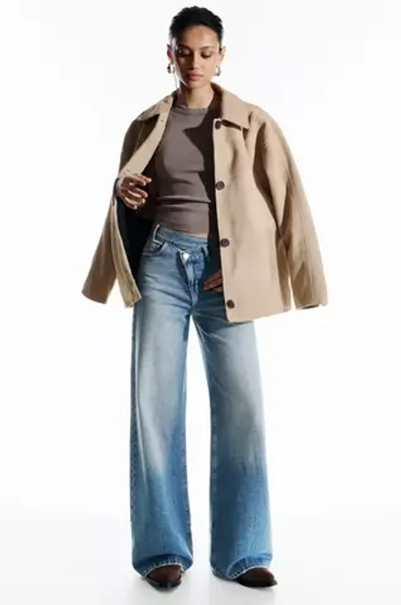 PULL&BEAR ШИРОКИЕ ДЖИНСЫ НА ЗАПАХЕ, ВЫЦВЕТШИЙ СИНИЙ