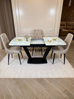 Кухонный раскладной стол "Прадо" белый мрамор и 4 стула ЛОНДОН