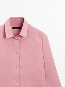 Massimo Dutti Свободная рубашка из 100% льна, цвет глины