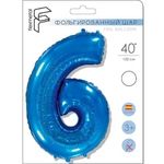 Шар (40"/102 см) Цифра "6" Синий в упаковке / Six
