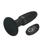 Черная анальная вибропробка с пультом ДУ и римминг-эффектом - 14,6 см.