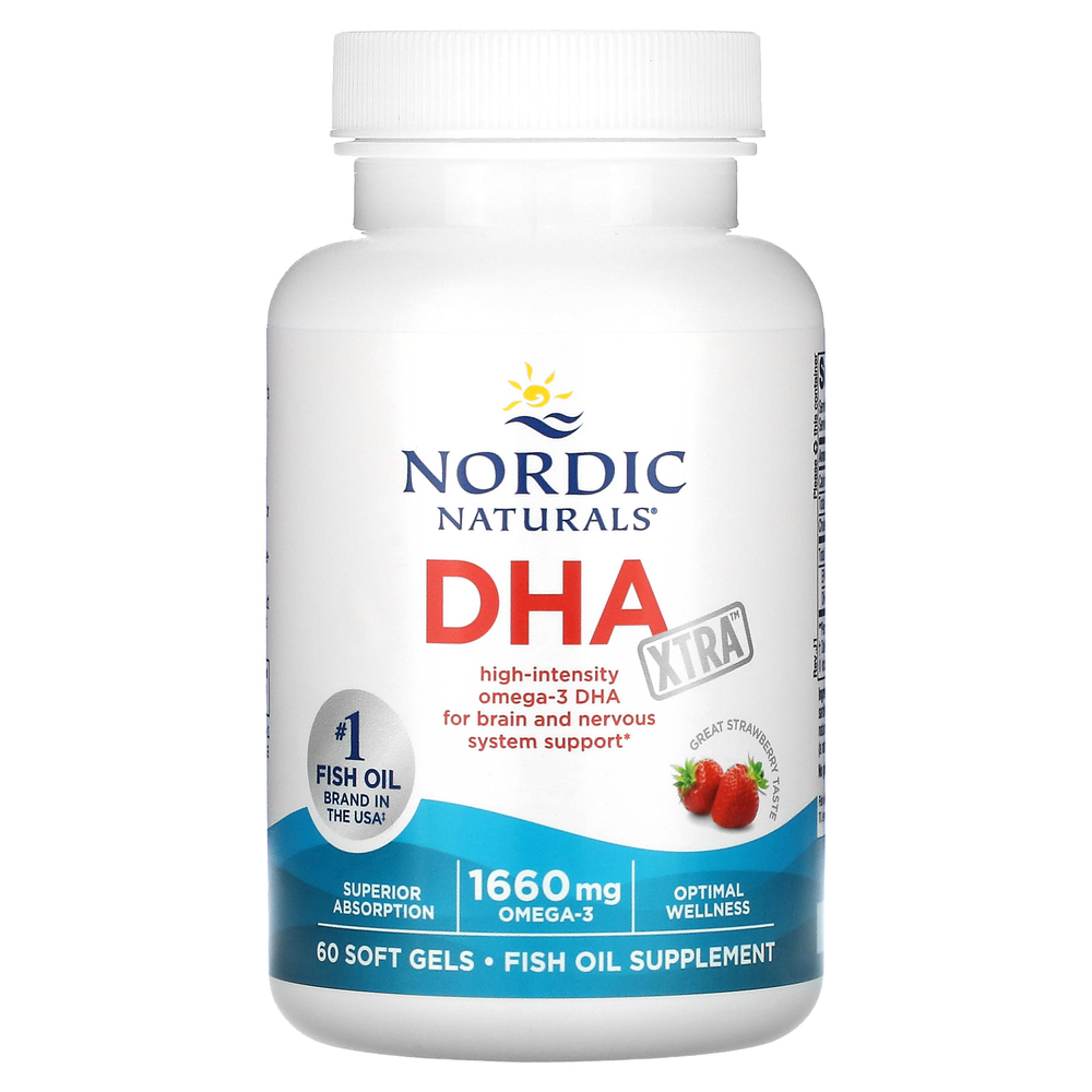 Nordic Naturals, DHA Xtra, клубничный вкус, 60 капсул