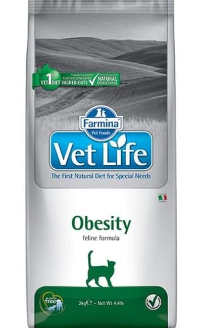 Сухой диетический корм Farmina Vet Life Cat Obesity для кошек при избыточном весе 2кг