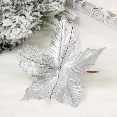Украшение новогоднее «Пуансеттия - Перламутр» 18 см, Серебро
