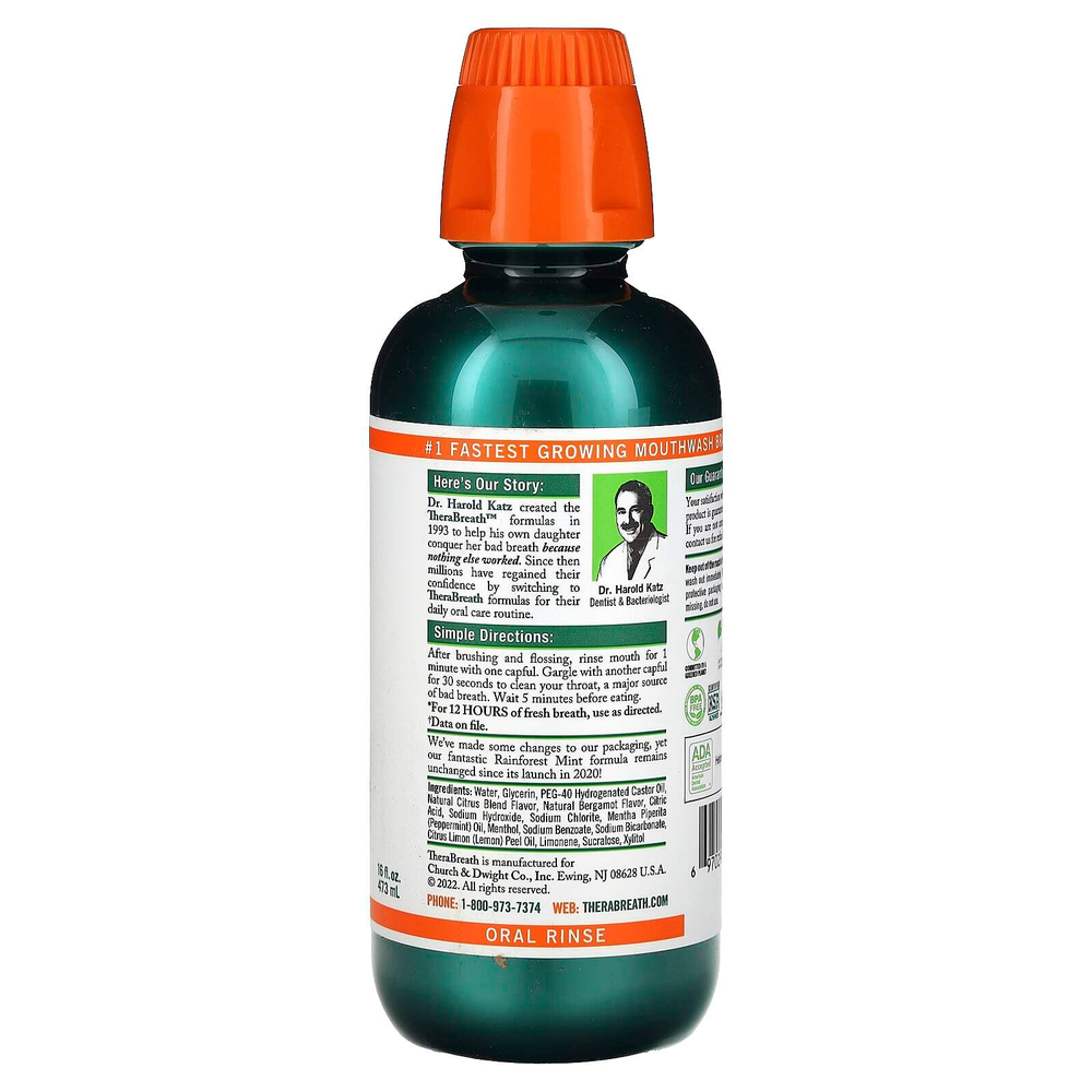 TheraBreath, Fresh Breath, Ополаскиватель для полости рта, мята из тропических лесов, 16 жидких унций (473 мл)