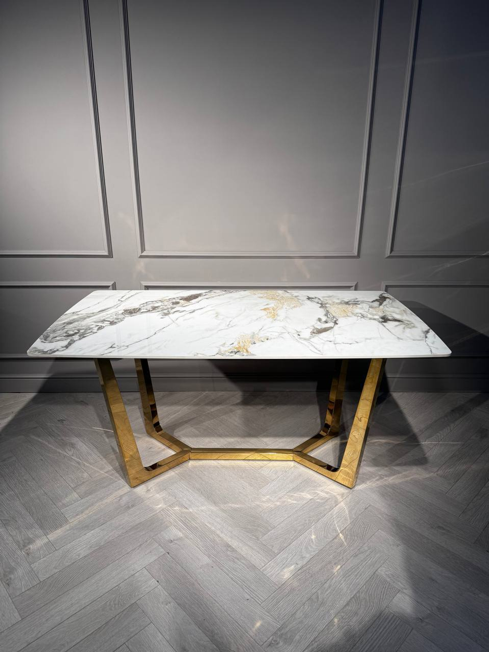 Стол обеденный Ist Casa Ланс, 160х90х75 см, белая керамика, золотой