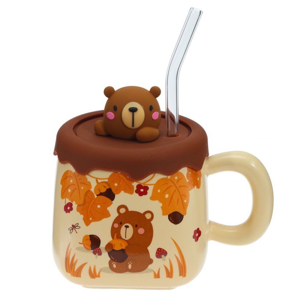 GAEM Кружка с крышкой и трубочкой, 400 мл, L13 W9,5 H12 см, 4в.