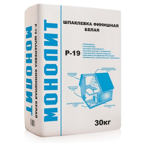 Шпатлевка полимерная супер финишная Монолит  Р-19 белая 30 кг