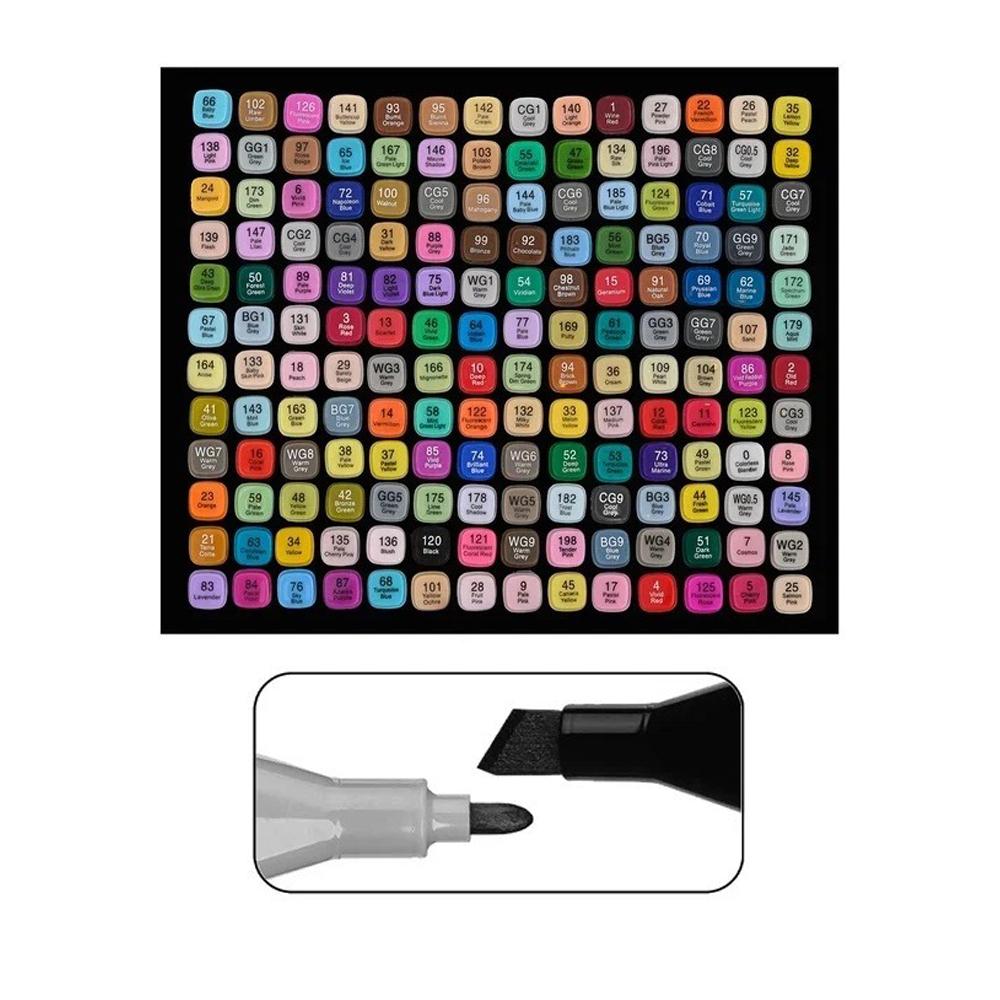 Маркер для скетчинга, двусторонние, Basir, четырехгранные, спиртовые, 168 шт