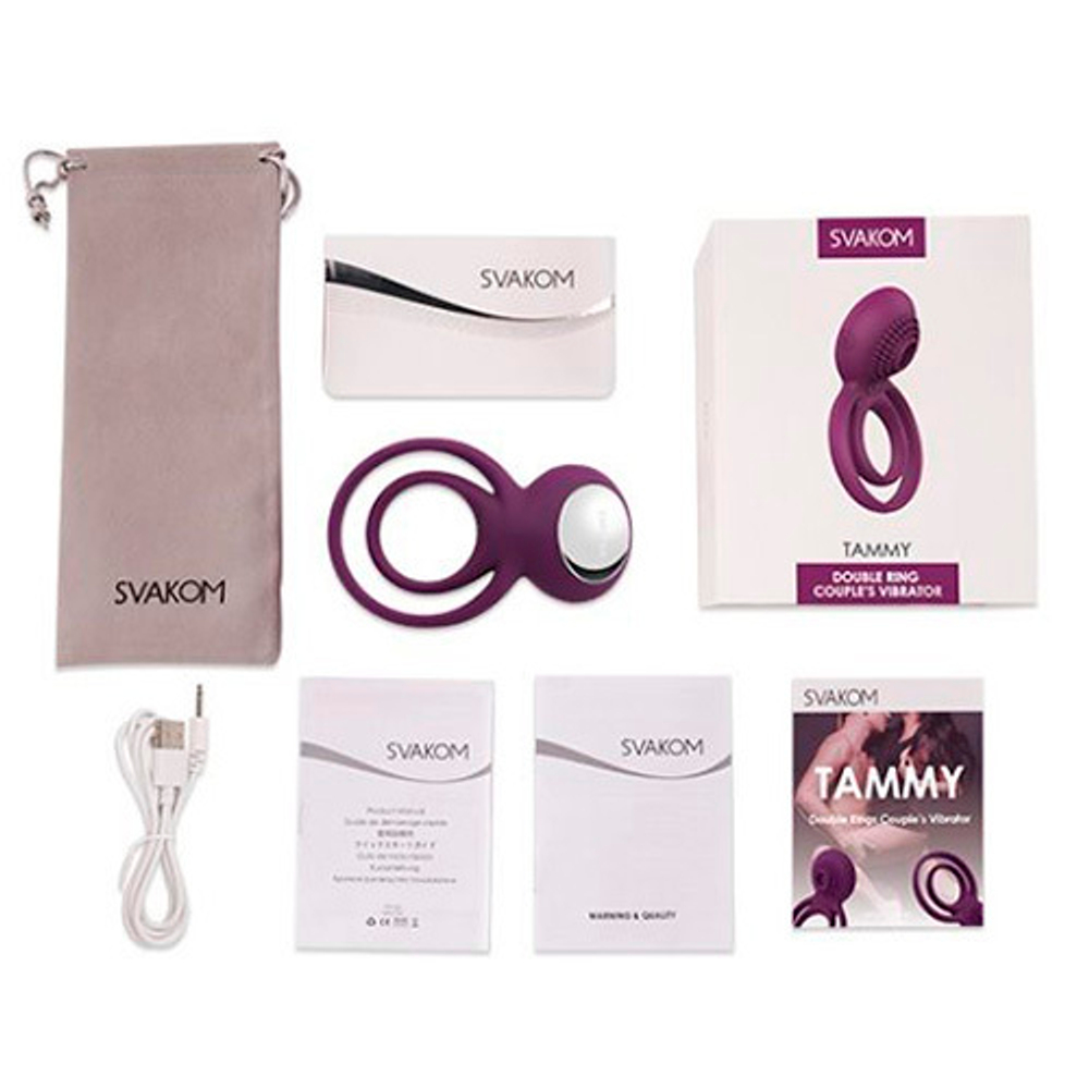 Фиолетовое эрекционное виброкольцо с подхватом мошонки Svakom Tammy Vibrating Double Cock Ring S38