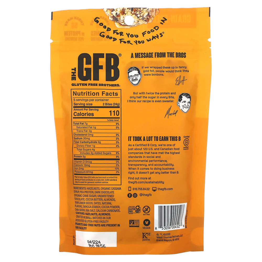 The GFB, Кусочки без глютена, темный шоколад + фундук, 113 г (4 унции)