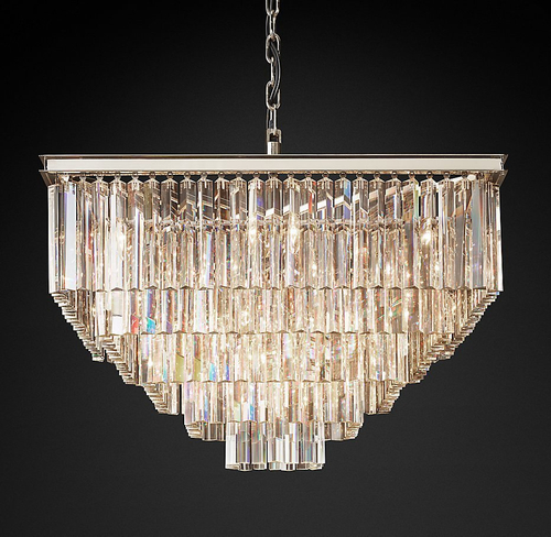 Подвесной дизайнерский светильник  1920S Odeon Clear Glass Fringe Square 5-Tier Chandelier by Restoration Hardware