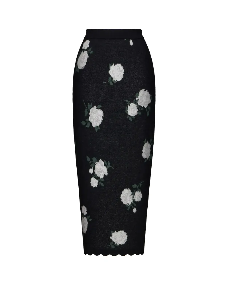 Lana-Trisha, вязаный комплект с юбкой миди из черного хлопка с цветочным принтом