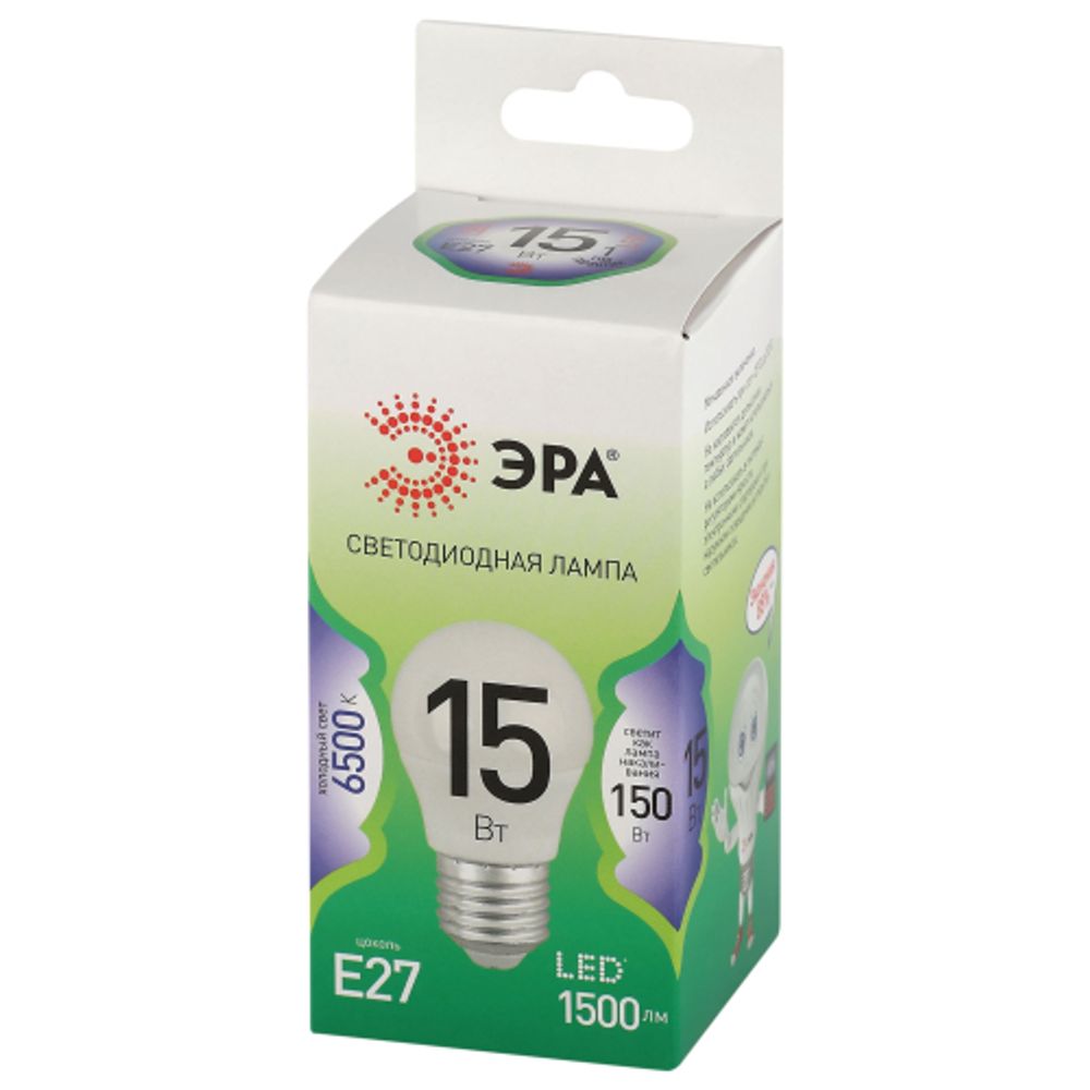 Лампочка светодиодная ЭРА GREEN LINE LED P45-15W-865-E27 GL E27 15 Вт шар холодный свет