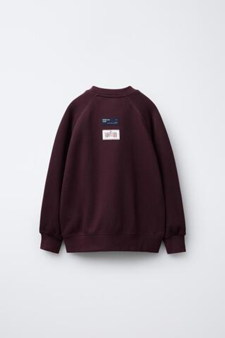 ZARA ТОЛСТОВКА С ПРИНТОМ «НОМЕР», БУРГУНДИ