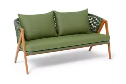 "Амстердам" диван 2-местный плетеный из роупа, каркас алюминий, роуп зеленый круглый, ткань зеленая