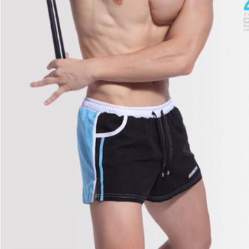 Мужские шорты купальные  черные с голубой вставкой Seobean Black