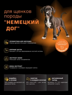 Корм для щенков породы Немецкий дог, с индейкой, 12 кг