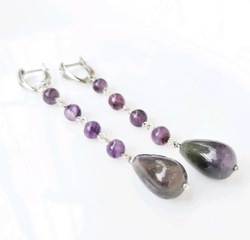 Длинные серьги капли с аметистом