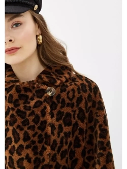 Шуба женская чебурашка тедди из шерсти мериноса, коричневый леопард, SilverFox