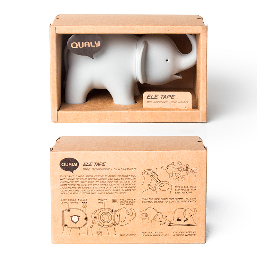 Диспенсер для скотча Qualy Elephant серый