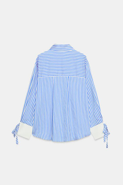 ZARA РУБАШКА В ПОЛОСКУ С ЗАВЯЗКАМИ, СИНИЙ/БЕЛЫЙ