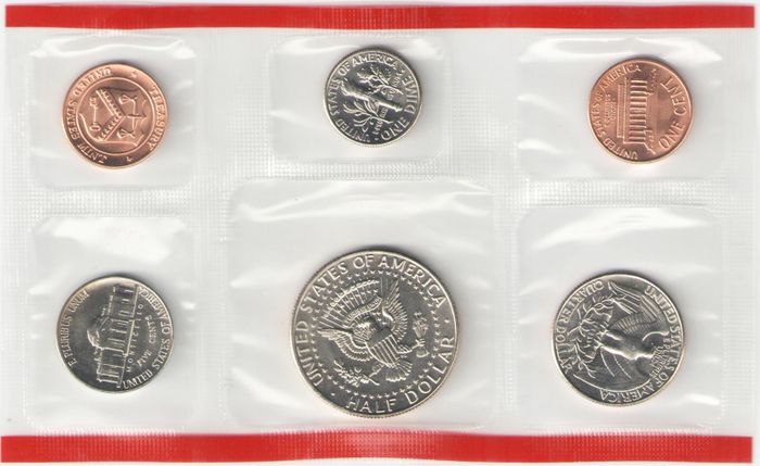Официальный годовой набор монет США 1989 года (5 монет и жетон в запайке) двор D