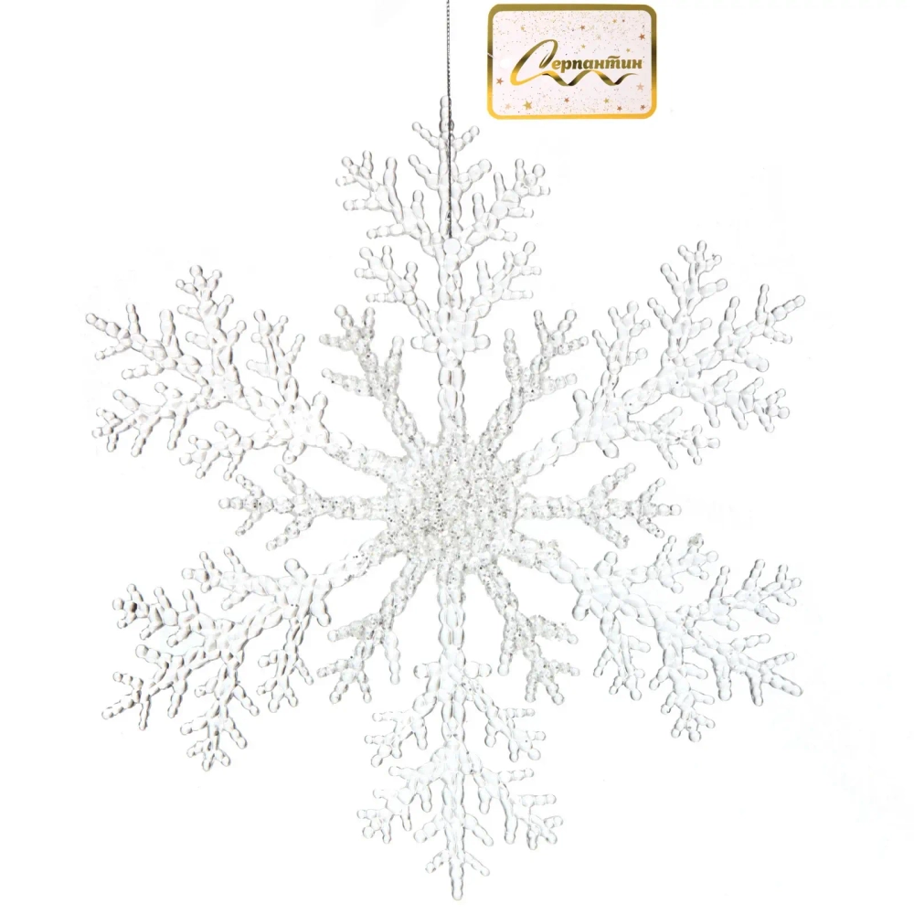 Подвеска новогодняя «Сияющая снежинка» 32 см, Белый