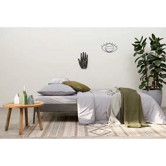 Плед из хлопка жемчужной вязки оливкового цвета Essential, 130х180 см