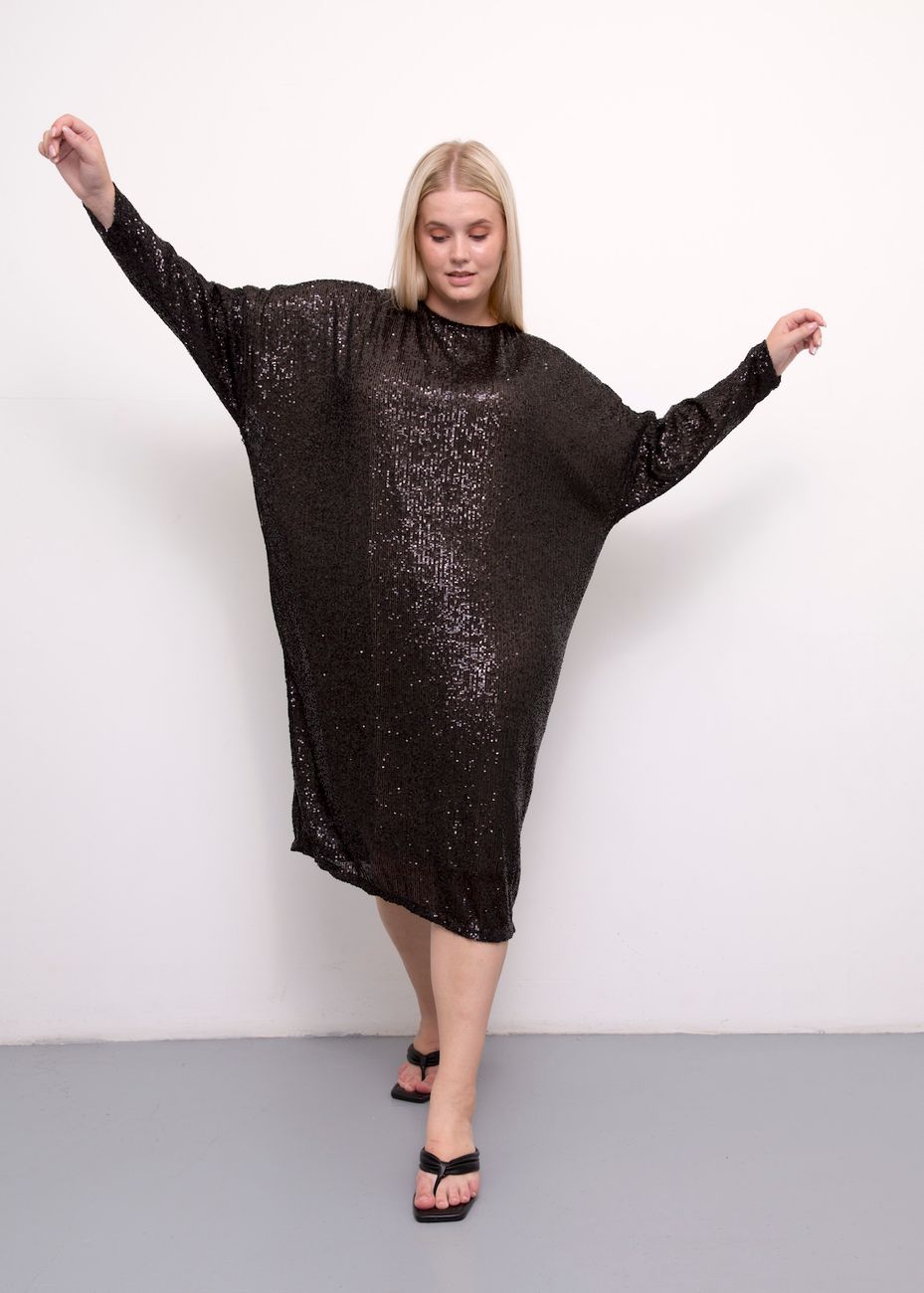 Платье-кокон, пайетки,черный