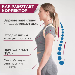 Корректор осанки на мягких регулируемых ремнях (не давят и не врезаются в кожу!)