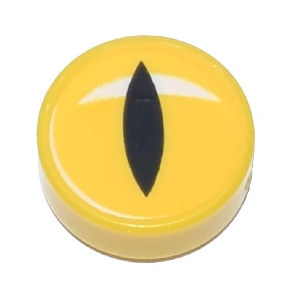 Плитка круглая 1 x 1 с глазом, черным прорезным зрачком и белым блестящим полумесяцем 98138pb385