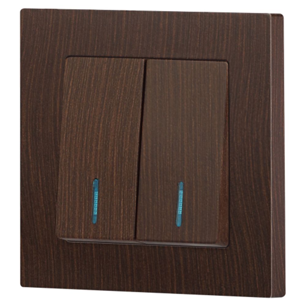Выключатель Intro Accent 6-105-10 двойной с подсветкой, 10А-250В, IP20, СУ, AL/CU, венге | Intro